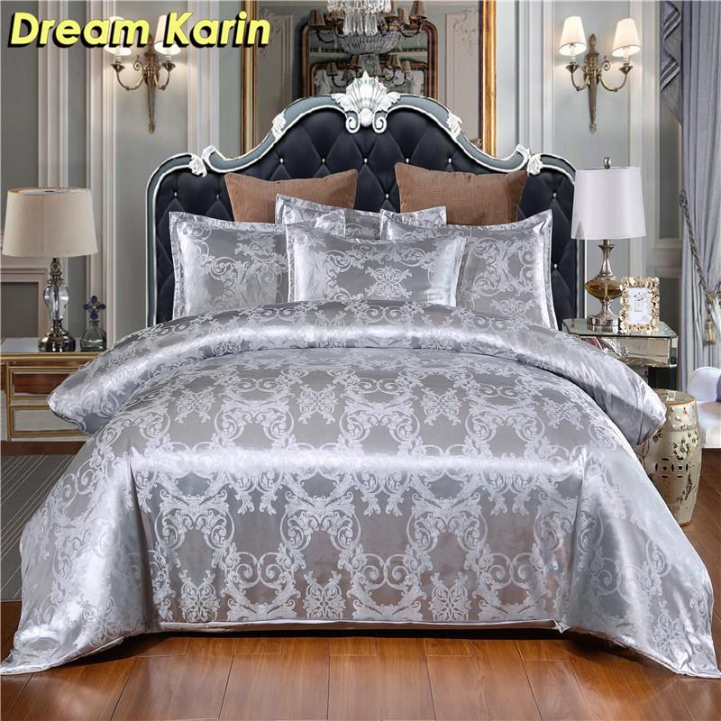 

Luxury Jacquard Luxury Bedding Set Floral Printed Duvet Cover Sets Single Double Queen King Size BedClothes Modern Bed Linens, White