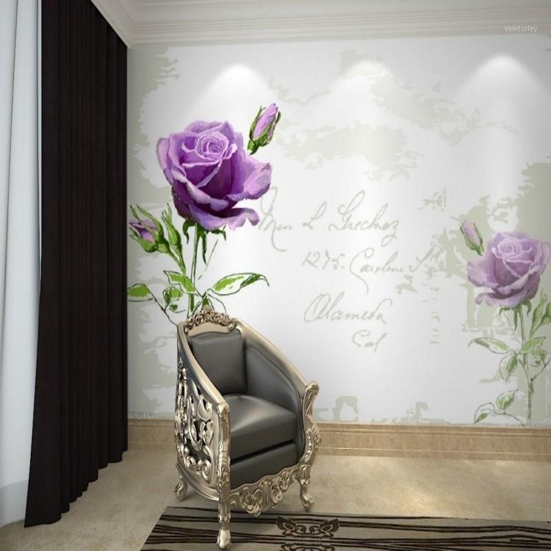 

Dropship Custom Purple Rose Custom Large Mural Wallpaper TV Backdrop Sofa Bedroom Living Room Wallpaper Mural 3d Wall Paper1, As pic