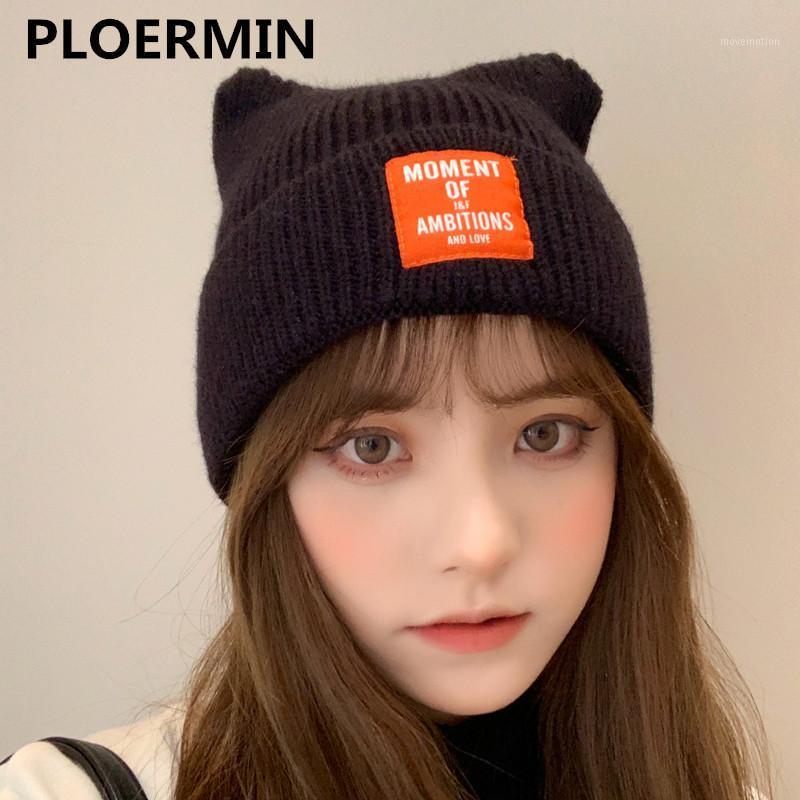 

New Women's Knitted Caps Cat Ears Sharp Wool Hats Warm Girl Beanies Crochet Hats Hip Hop Cap Ski Hat Winter Outdoor Femmes1, Black