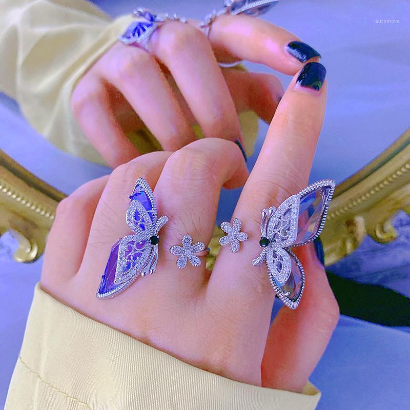 

FYUAN New Design Butterfly Rings for Women Open Blue Gray Crystal Rings Engagement Party Accessories Jewelry Gifts1