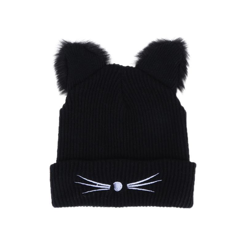 

Warm Winter Hat For Women Cute Cat Ears Hat Skullies Hats Pompom Caps Female Bonnet Femme Woolen Knitting Braided Fur, As pic