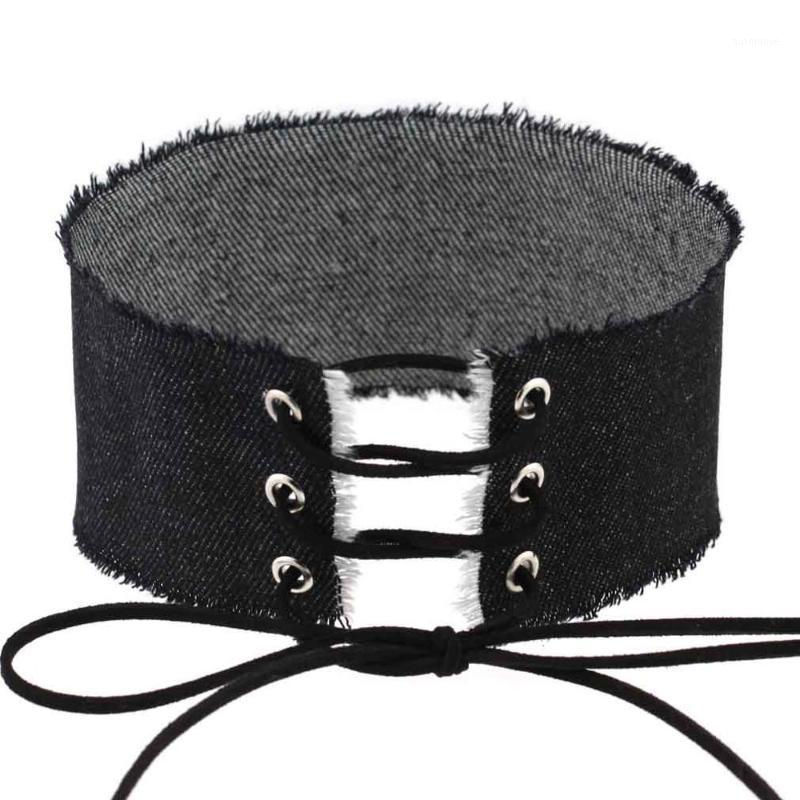 

Women Gothic Punk Jewelry Vintage Classic Denim Chokers Necklaces Black Bowknot Necklace Chocker1