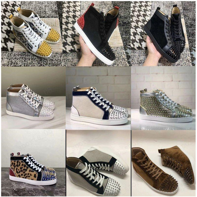 

hot 2019 Sneakers Red Bottom shoe Low Cut Suede spike Shoes For Men and Women Shoes Party Wedding crystal Leather Sneakers, Shoelace