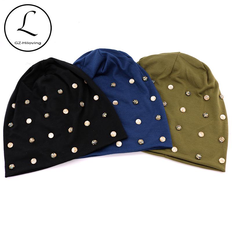 

Women Black Cotton Pearl Beanies Hats For Winter 2020 New Ladies Casual Slouchy Skullies Beanies Caps Autumn Warm Gorros Gifts, Cream