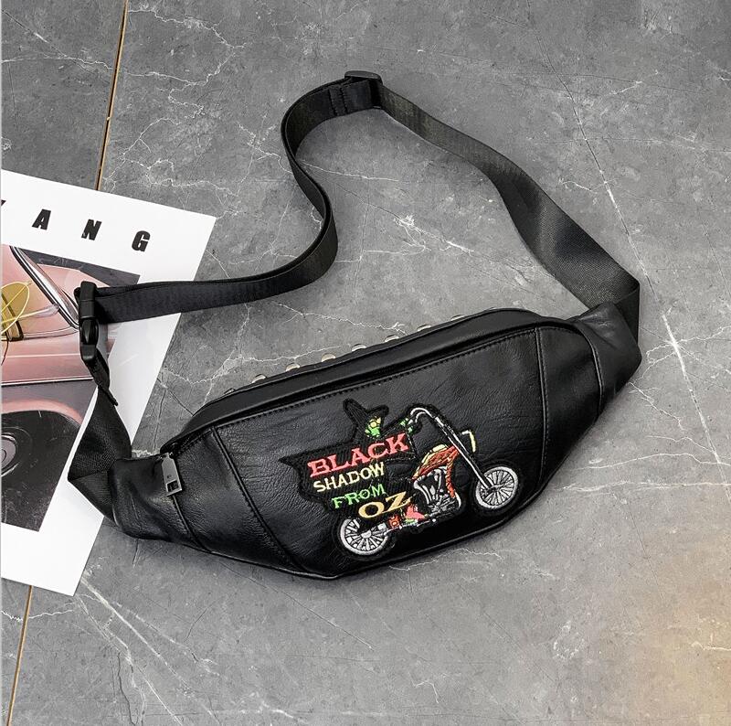 

wholesale men handbag embroidery fashion shoulder bag street trend rivet purse outdoor leisure multifunctional rivets mens chest bags, Black