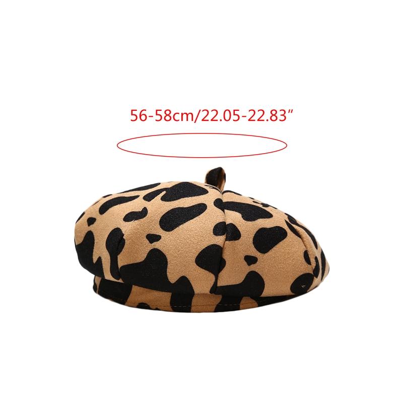 

Berets Women Winter Vintage Woolen Beret Cap Milk Cow Print Harajuku Sboy Beanie X5XA, White