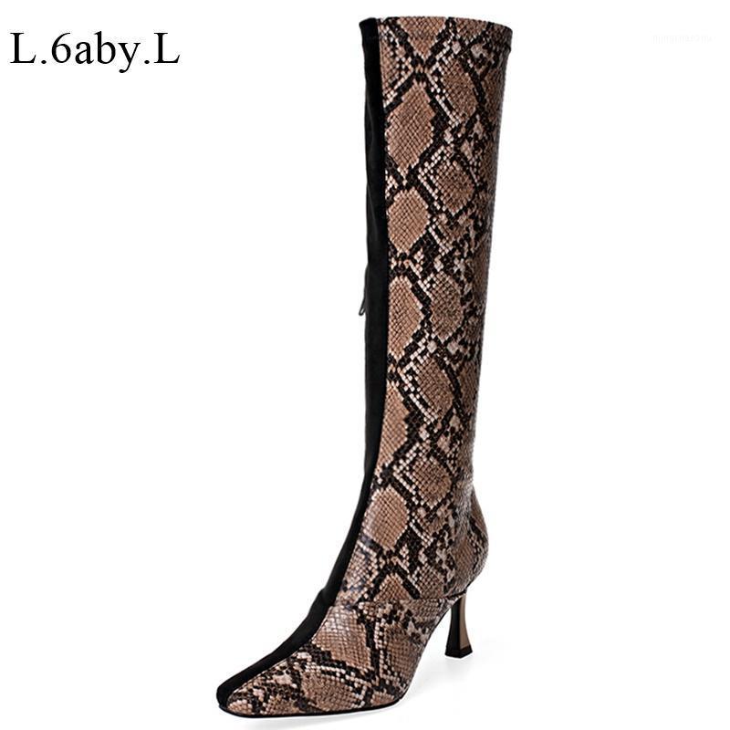 

HOT 2020 Fashion New Lady Snake Pattern Color Matching Long Boots Knee High Boots Elastic Cloth Casual Zipper Women Size 33-431, Black