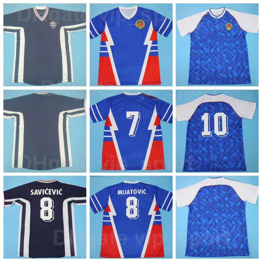 

1990 1992 1998 National Team Retro Yugoslavia Soccer Jersey Vintage Classic 8 MIJATOVIC Custom Name Number Team Navy Blue Color Football Shirt Kits Uniform