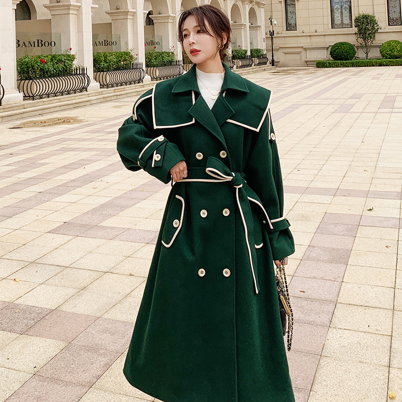 

2021 New Women's Wool Coat Winter New Long Korean Dark Green Style Loose Double Breasted Thickened Fashion Amendment Jacket Fc6 Uiy5