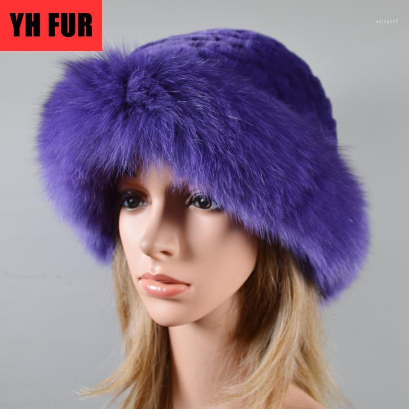 

Beanie/Skull Caps Women Party Fashion Winter Knitted Real Genuine Fur Hats Bowler Solid Rex Beanies Lady Hat Skullies1, Black