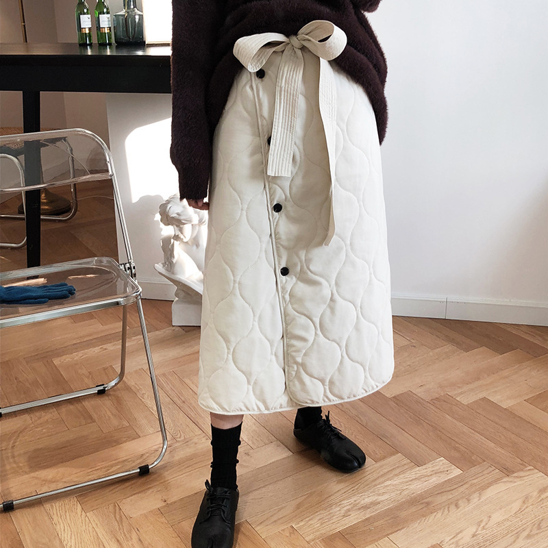 

2021 New Thick Long Cotton with High Waist Belt From the Vintage Warm Skirt Feminine Winter Skirts Falutin Femme Jupe Cy4i, Black