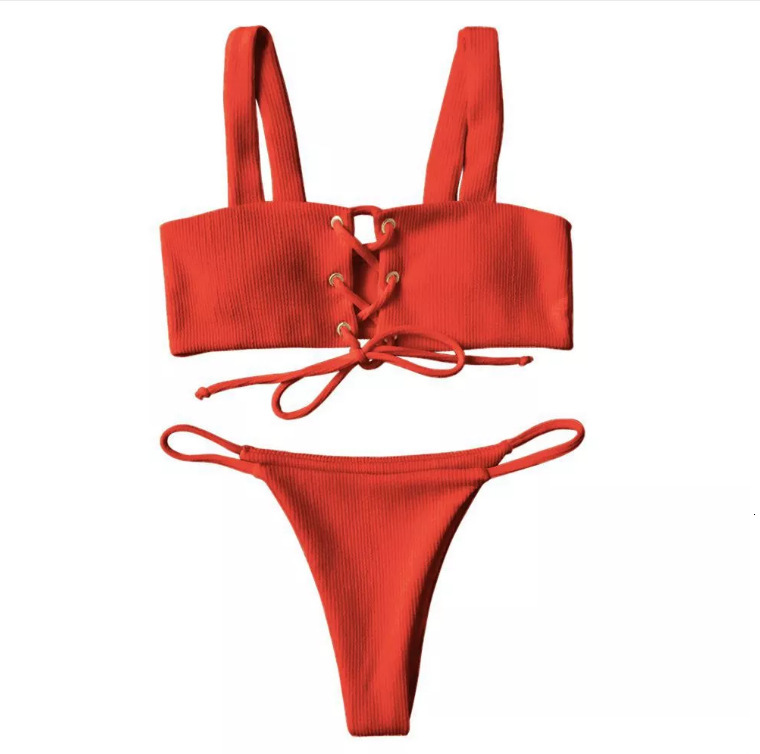 

New 2021 Sexy Backless Split Bandeau Swimsuit Swimming 2 Piece Set Bathing Suit for Women Qz1t, Black