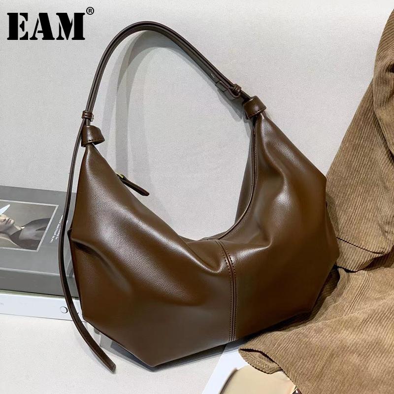 

[EAM] Women New Large Capacity Wrinkled Hobos PU Leather Personality All-match Crossbody Shoulder Bag Fashion Tide 2021 18A1450, Pu leather green