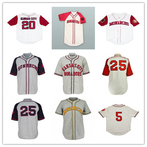 Men Vintage 1942 KC Monarchs Baseball 25 Satchel Paige Jackie 5 Robinson Negro League Stitched Jersey Cheap