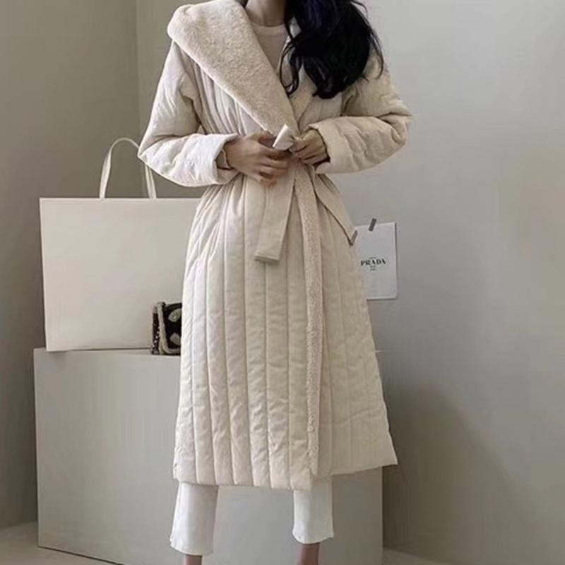

2021 Plus Thicken Down Jackets Women Long Cotton Padded Slim Loose Belt Casual Outwear Hooded Coat Winter Female Parkas, Black