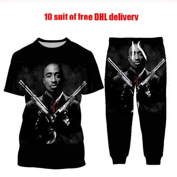 

New Fashion Women/Mens 2pac tupac Funny 3d Print T-Shirt + Jogger Pants Casusal Tracksuit Sets DF13, As shown 4
