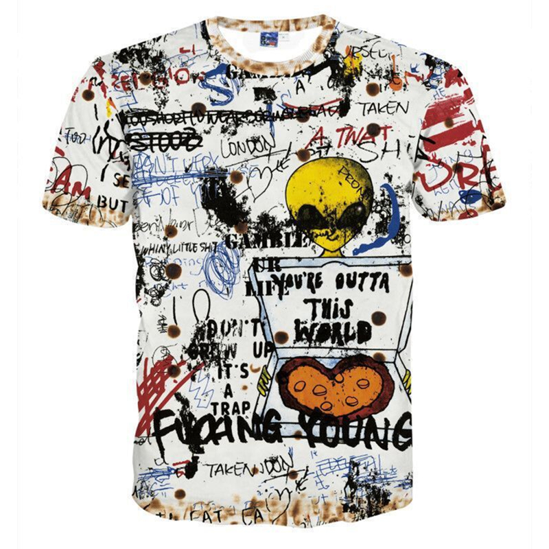 Tshirt à manches courtes pour hommes de Hip Hop Graffiti peinture à manches courtes O -neck amoureux t-shirts Unisexe T-shirt d'été Couple Street