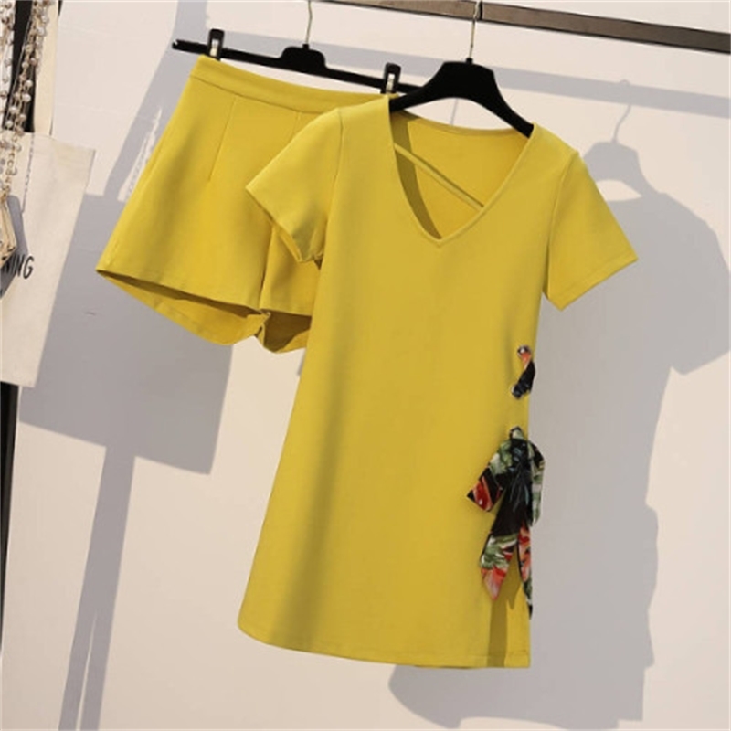 

Woman More Size Suits Yellow Sets Two Korean Clothes Top and Shorts Femme Deux Pieces Dg9h, White