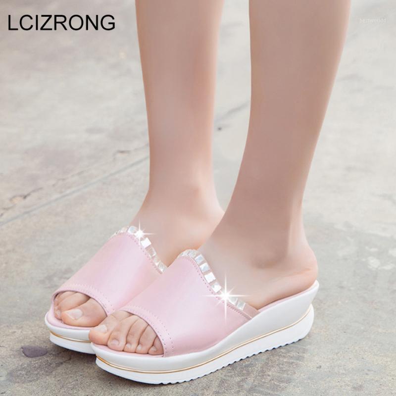 

LCIZRONG Summer Sexy Bling Women Sandals Fashion Rhinestone Wedge Sandals Female High Heel Beach Ladies Shoes Peep Toe1, Pink