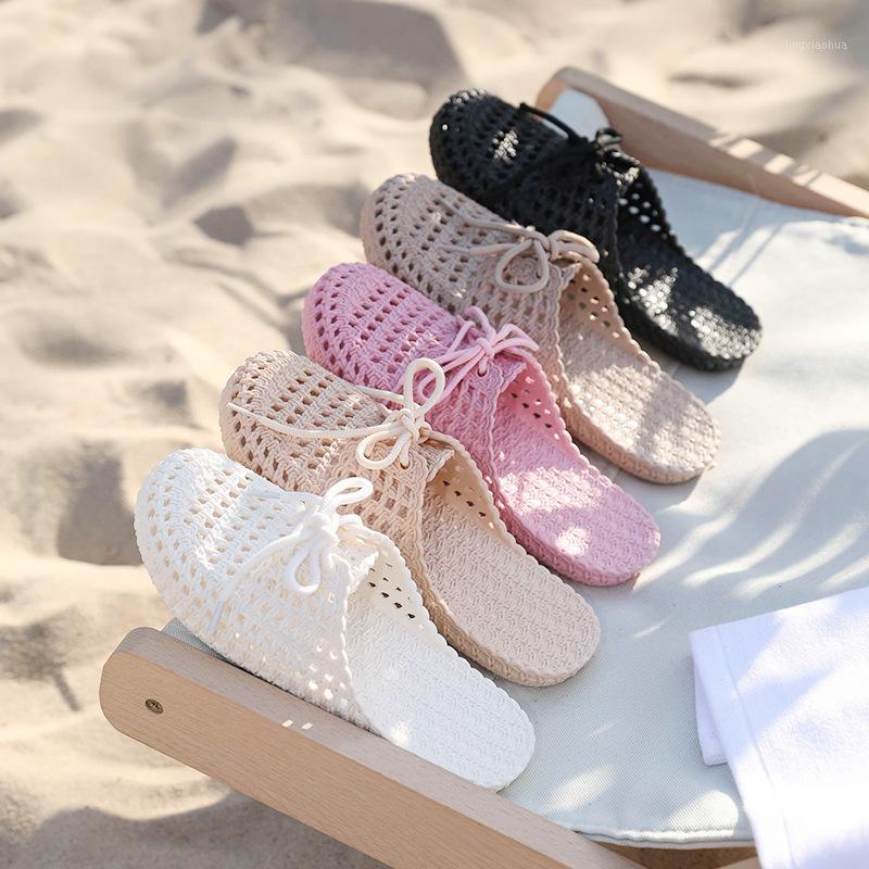 

Cross-Border New Summer Porous Shoes Women's Sandals Student Flat Mom Shoes Beach Hollow-out Slipper Women's1, Black