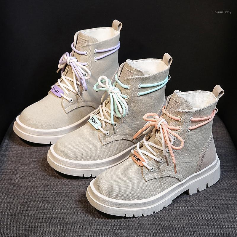 

2021 Women Ankle Boots Autumn New Short Boots High-top Winter Woman Punk Motorcycle Lace Flat Bottom Single1, Beige