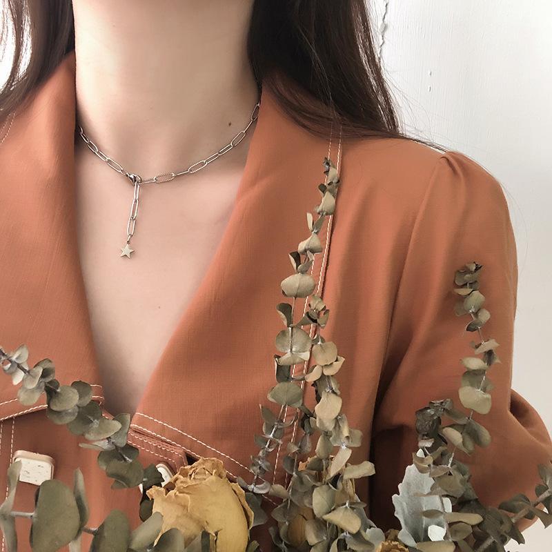 

Star tassel link chain choker necklace for women stainless steel gold color clavicle punk adjustable dainty necklace1