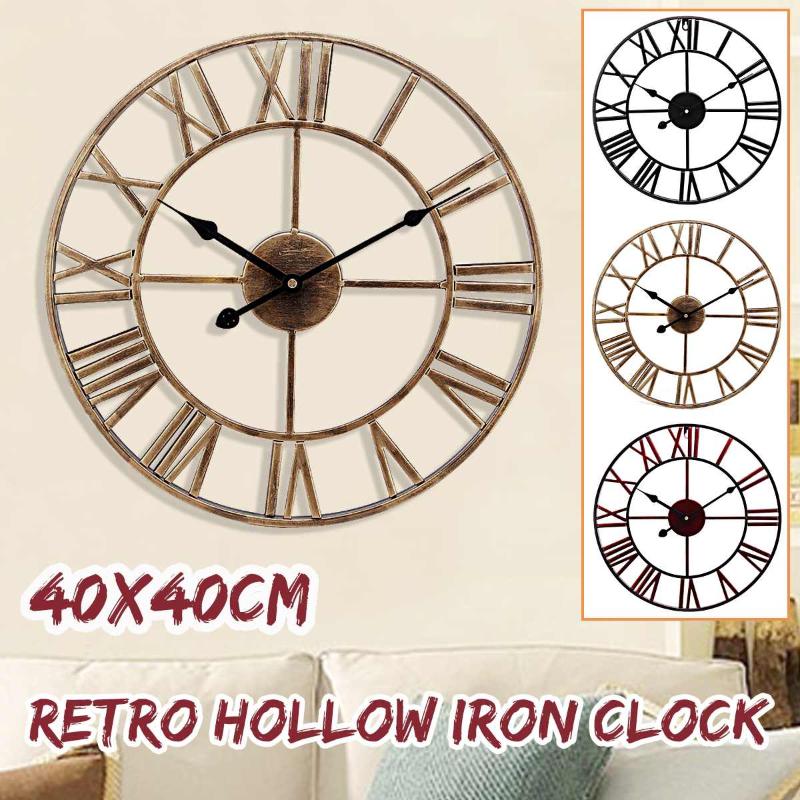 

3D Circular Retro Roman Wrought Hollow Iron Vintage Large Mute Decorative Wall Clock Home Living Room Decoration Wall Clocks