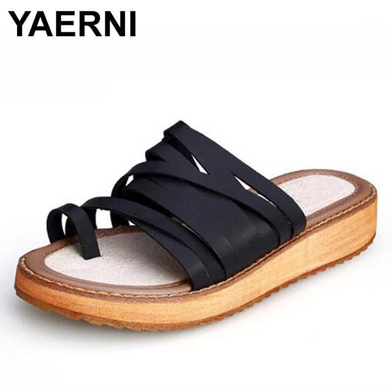 

YAERNI 2020 New Summer Beach Cork Slipper Flip Flops Shoes Women Casual Solid Color Slides Flat Shoes with Big Size1, Black