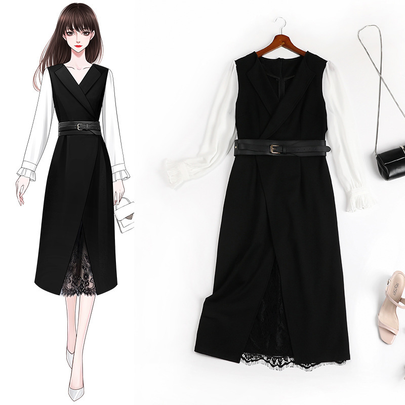 

Tulip Light Design Mature Woman 2021 New Fall Show Thin Temperament Dress Dresses 11172 07f7, Black