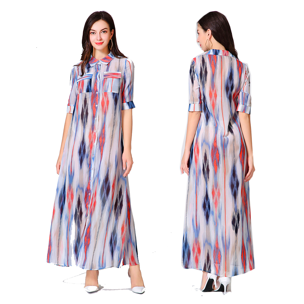 

2021 New Spring Autumn Women Diamond Pattern Lapel Wrap Short Sleeve High Waist Casual One Piece Es Plus Size S-xl 16ni, Blue