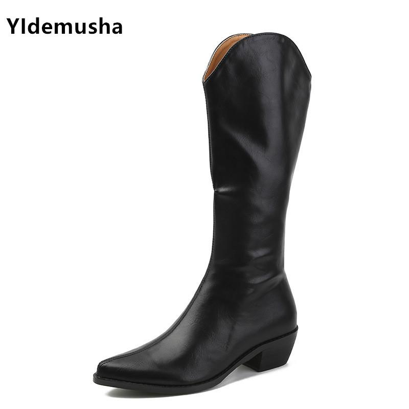 

2021 New INS Women Knee High Square Heel Boots Lady Riding Botas Warm Winter Shoes Women Sexy Pointed Toe Boots Casual Footwear, Black