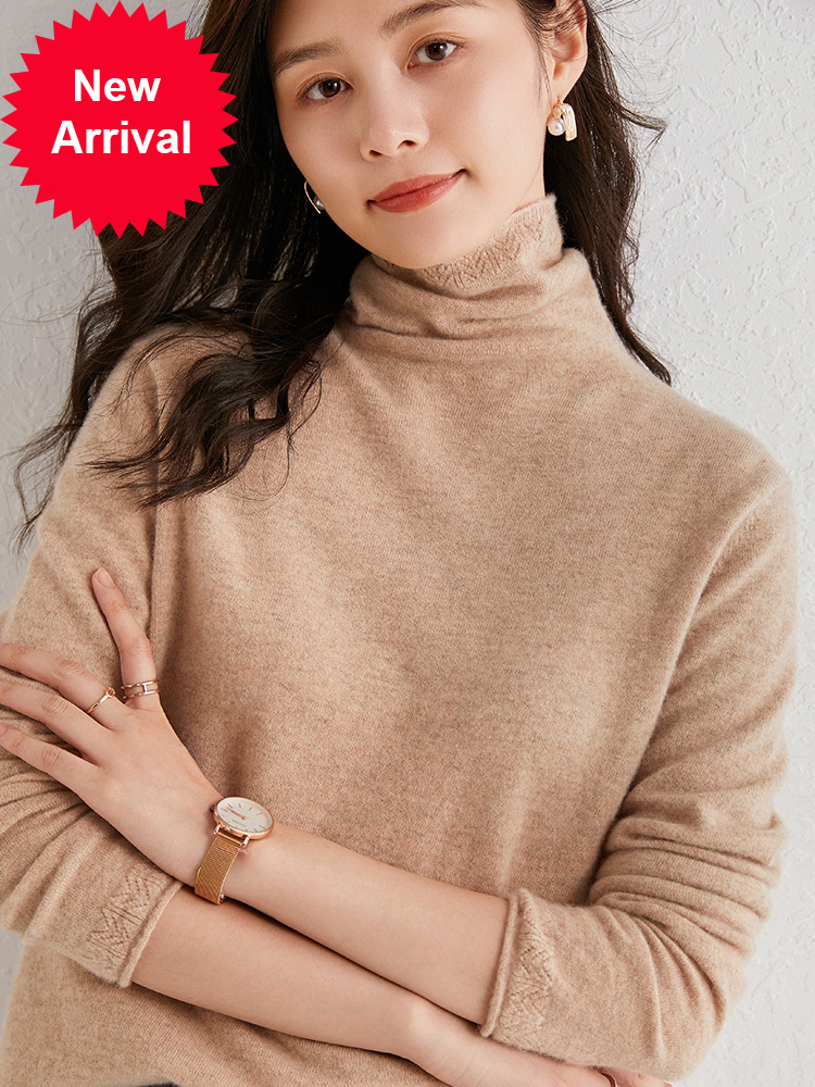 

2021 New 100% Gola High Shirt Jumper Wool From Semi-worsted Lacework Collar Cuff Pure Women Pullover Leaf New Color Smooth 7zq8, Apricot hthr.