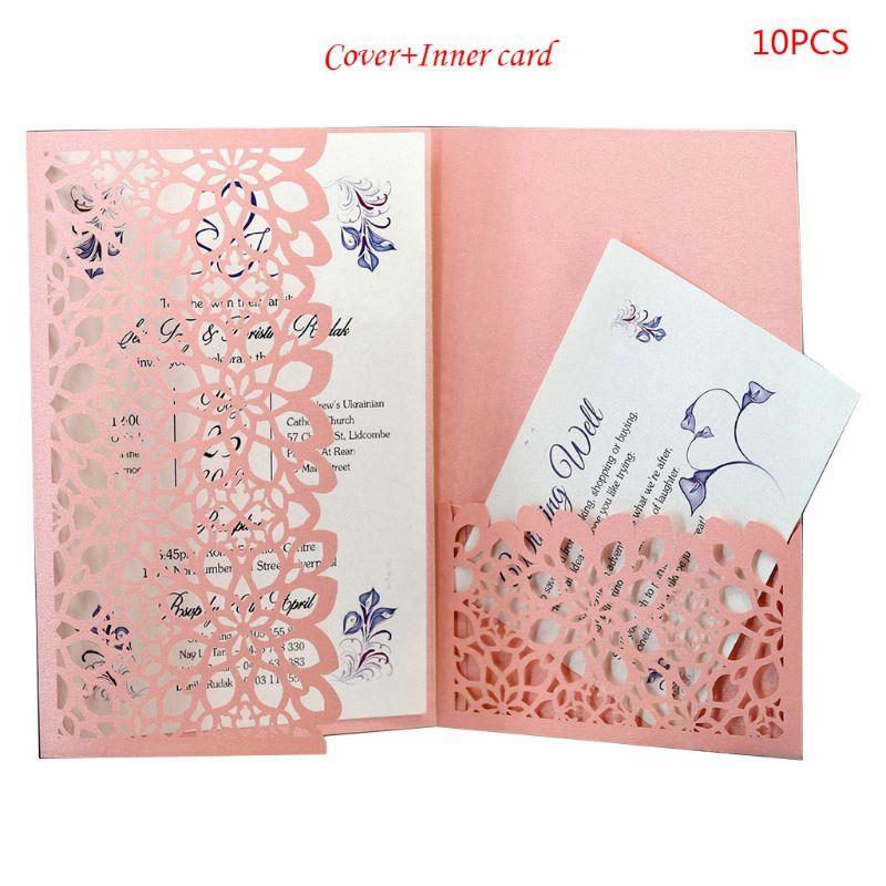 

10pcs/set Cut Hollow Luxury Floral Wedding Invitations Card Elegant Lace Favor Print Wedding Party Decoration E56E