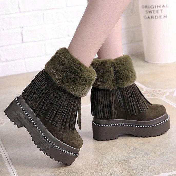 

Thick-soled cotton shoes women's winter plus velvet increase short with Mao Mao cotton white snow women's boots, Beige