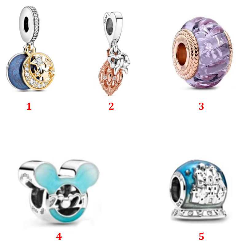 

Genuine 925 Sterling Silver Fit Pandora Bracelet Charms, Gold Starry Sky Pendant, Purple Glass Bead String Pendant Beads Love Heart Crysta C, Black