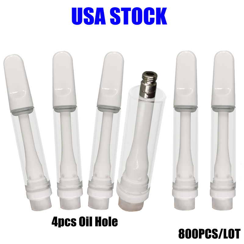 

Full Ceramic Carts USA Stock Vape Cartridges 1.0ml Lead Free Atomizers for D8 Screw in 4*2.0mm 4PCS Hole Thick Oil Vaporizer Pen 510 Thread Empty foam Packaging 800pcs/box