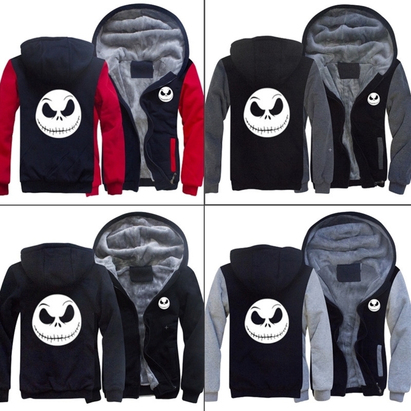 

Nightmare Before Christmas Jack Skellington Zip Sweatshirts Winter Thicken Hoodies Casual Jacket Tops Coat Men's Clothing 201114