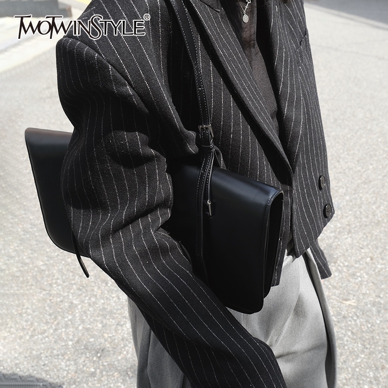 

TWOTWINSTYLE Striped Short Tops For Women Notched Collar Long Sleeve High Waist Casual Korean Blazer Female New Clothing 201114, Gray