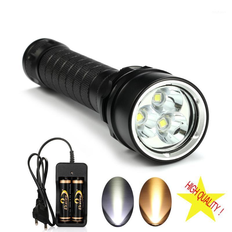 

new 3 x XM-L L2 4500 Lumens White / Yellow Light led Diving Powerful Waterproof Underwater Diving Torch kit1