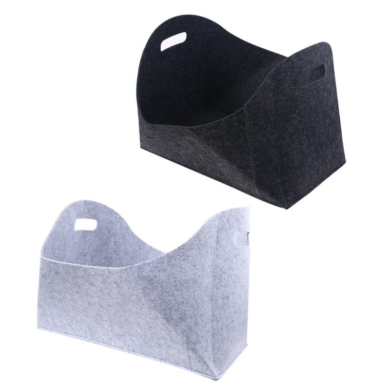 

Felt Storage Basket Portable Home Large Laundry Hamper Newspaper Magazine Toy Firewood Holder Book Organizer Multi-use Handbag, Dark grey