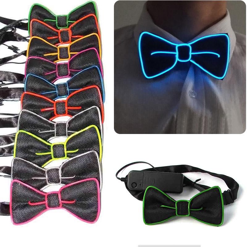 

Fashion Men LED EL Wire Necktie Luminous Neon Flashing Light Up Bow Tie For Club Cosplay Evening Party Decoration H9