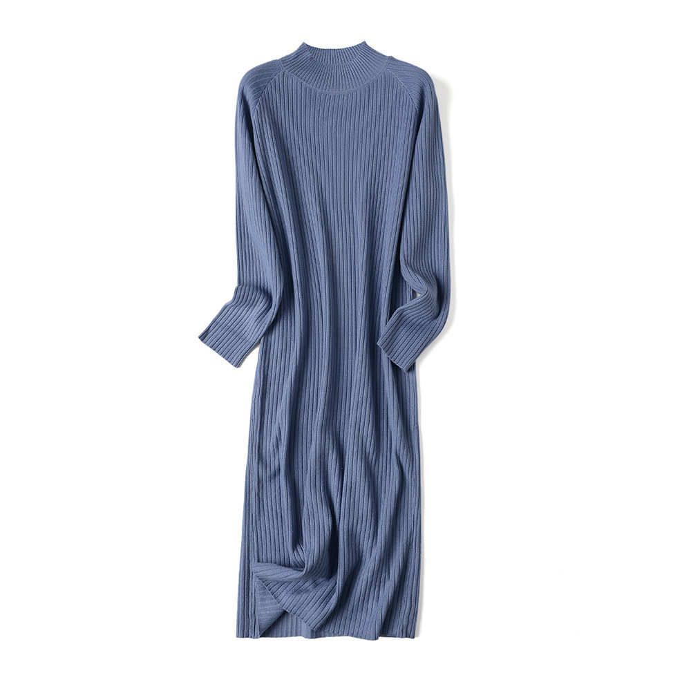 

2021 New Thick Autumn Winter Straight Sweater Warm Chic Basic Knit Women Loose Midi Female Casual Dress N4fl, Lake blue