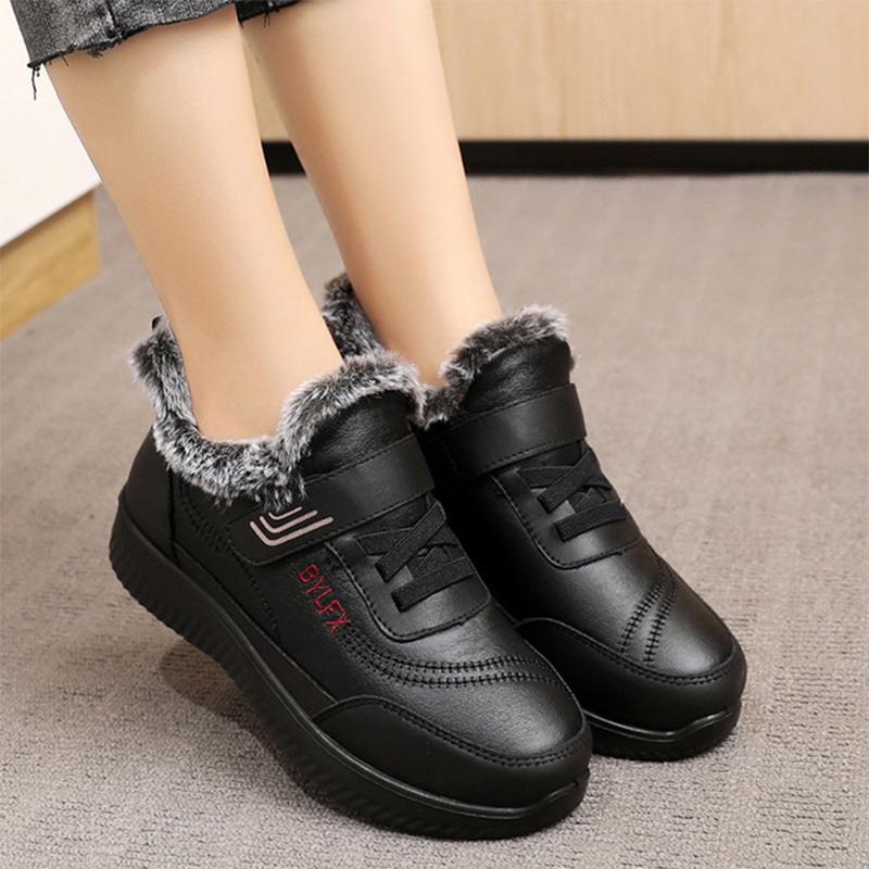 

Plush Snow Boots Hook and Loop Women Ladies Winter Warm Faux Fur Short Boot Female Shoes Soft Comfortable Outdoor New Fashion, Black