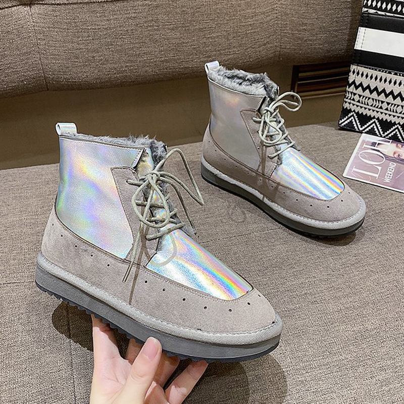 

2021 The New Silver Laser-thick Teddy Cotton Quilted Shoes Woman Fashions Shredded Platform Women's Ankle Warmer Snow Boots Odof