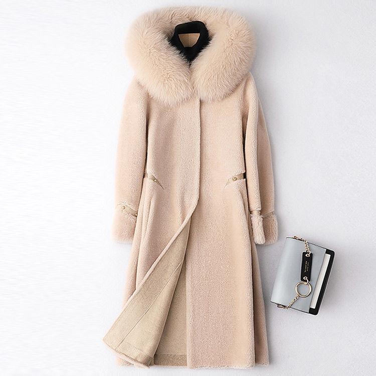 

2020 Fashion Winter Jacket Women Natural Fur Coat Real Fur Collar Hooded Loose Long Parkas Big Outerwear Q250, Blue