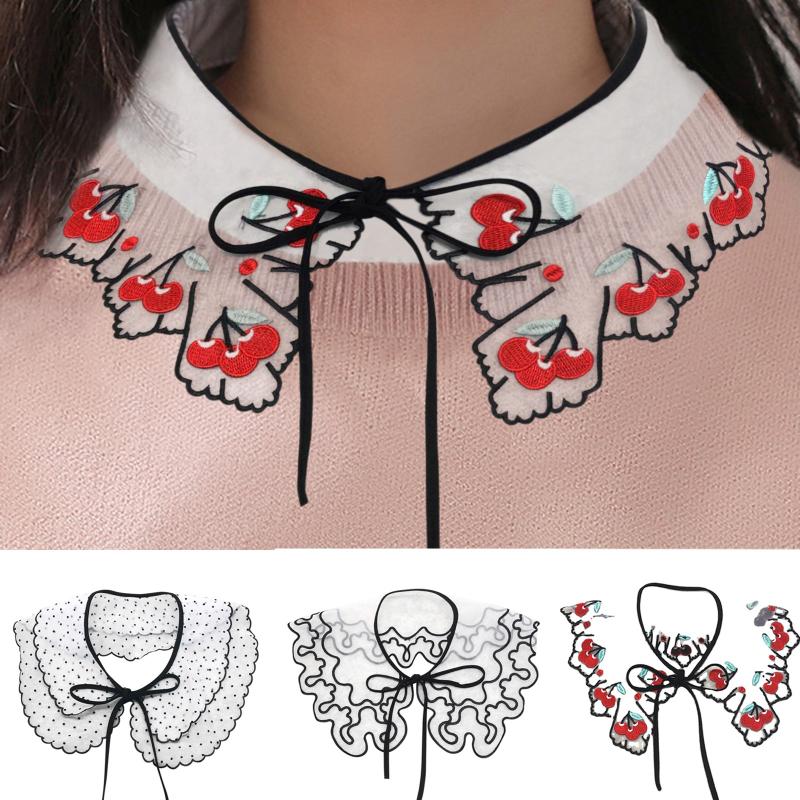 

Bow Ties Women Lace Fake Collar For Shirt Detachable Collars Blouse Cloud Shoulder Doll Mesh Embroidery Hollow False