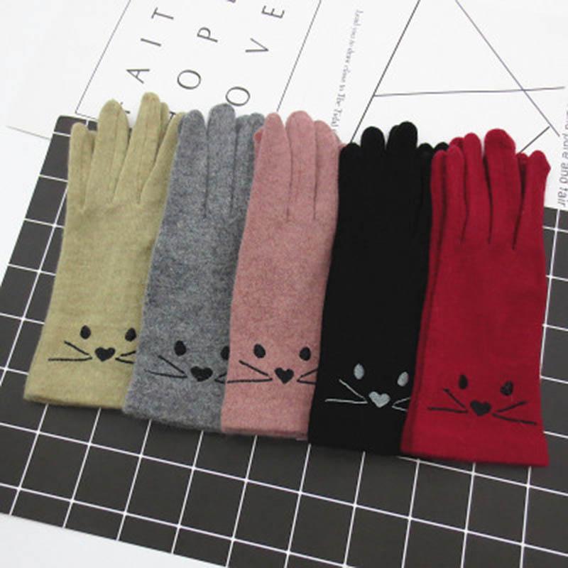 

Five Fingers Gloves Touch Screen Female Autumn And Winter Style Plus Velvet Warm Sweet Cute Student Cartoon Riding E14