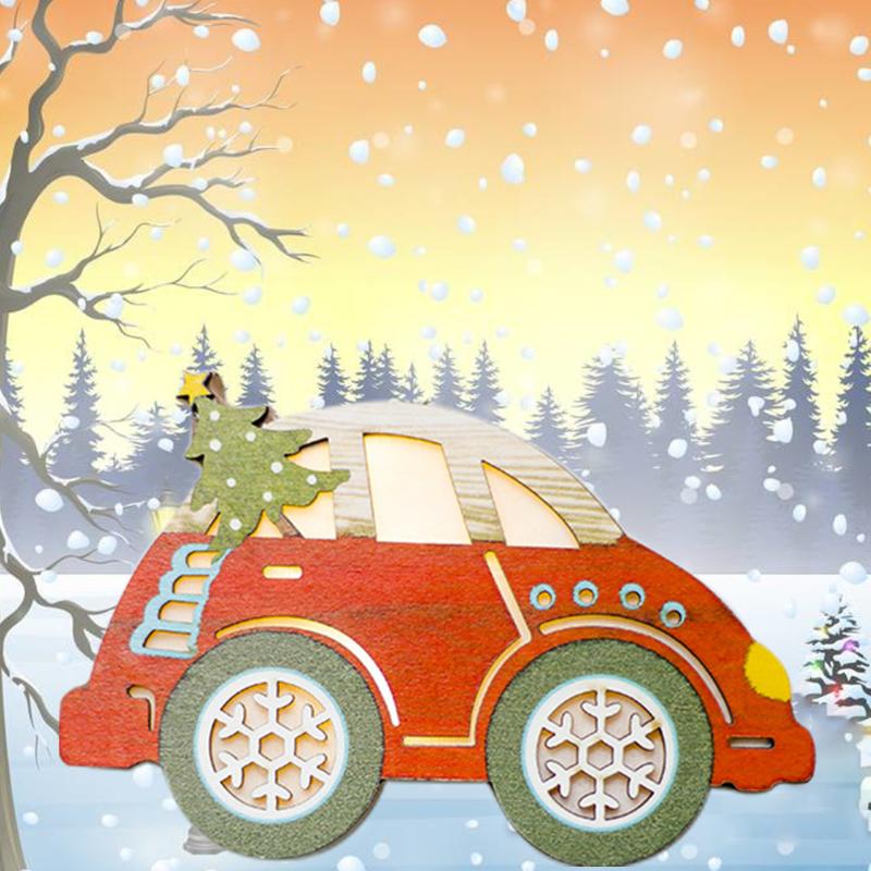 

Tree Pendants Wooden Car Kids Gift Festival Lighted Ornaments Home Crafts Decorations Christmas DIY Painted Mini Party