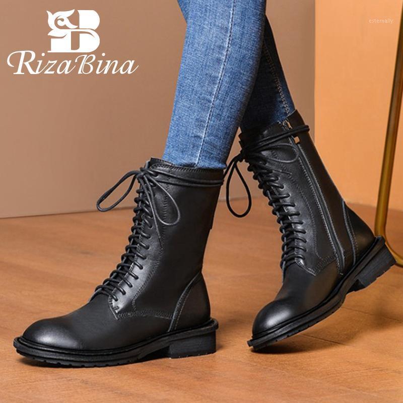 

RIZABINA Women Ankle Boots Fashion Cross Strap Flats Warm Winter Shoes Woman Zipper Office Lady Short Boot Footwear Size 34-391, Black