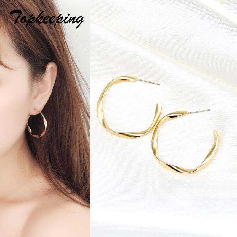 

Topkeeping Brand European Fashion Dangle Big Circle Hoop Earrings Punk Style Alloy Twisted Gold Silver Color Earrings For Women